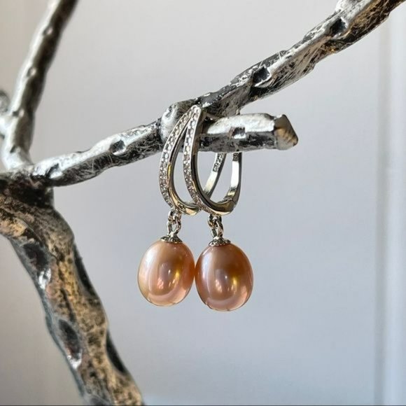 925 Sterling Silver Lavender Cultured Freshwater‎ Pearl Dangle Drop Earrings NEW - Picture 12 of 14